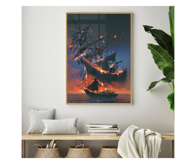 Plakat w ramce, Burning Ship, 60x40 cm, złota rama