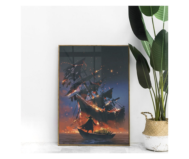 Uokvireni Plakati, Burning Ship, 42 x 30 cm, Zlatni okvir