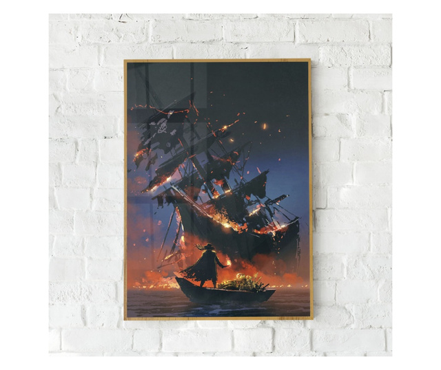 Uokvireni Plakati, Burning Ship, 21 x 30 cm, Zlatni okvir