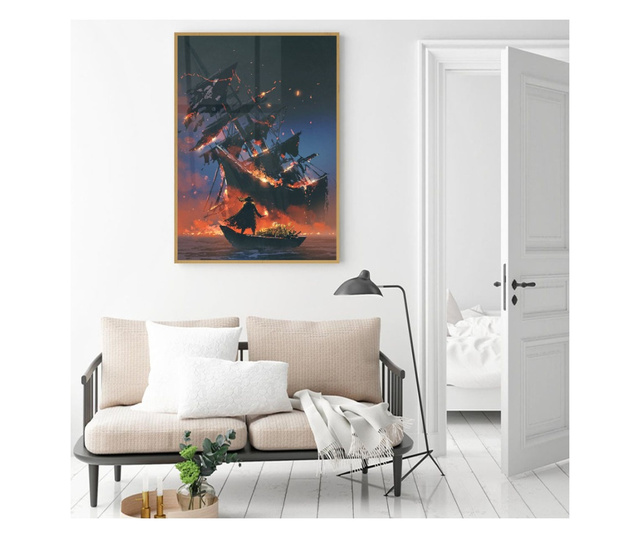 Plakat w ramce, Burning Ship, 60x40 cm, złota rama