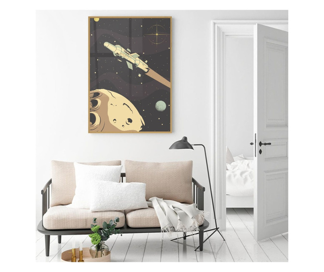Plakat w ramce, Cartoon Spaceship, 80x60 cm, złota rama