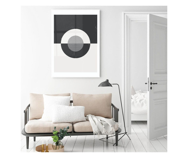 Uokvireni Plakati, Cerc Alb negru, 21 x 30 cm, Bijeli okvir
