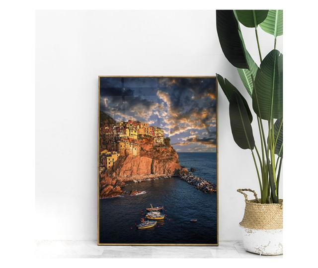 Plakat w ramce, Cinque Terre, 80x60 cm, złota rama