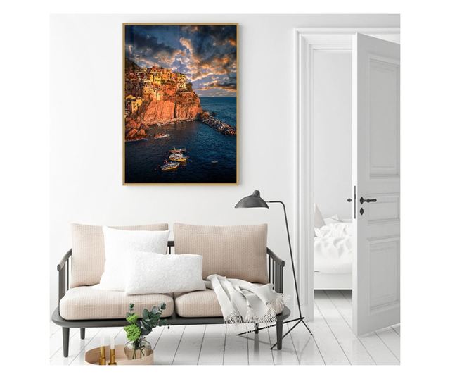 Uokvireni Plakati, Cinque Terre, 80x60 cm, Zlatni okvir