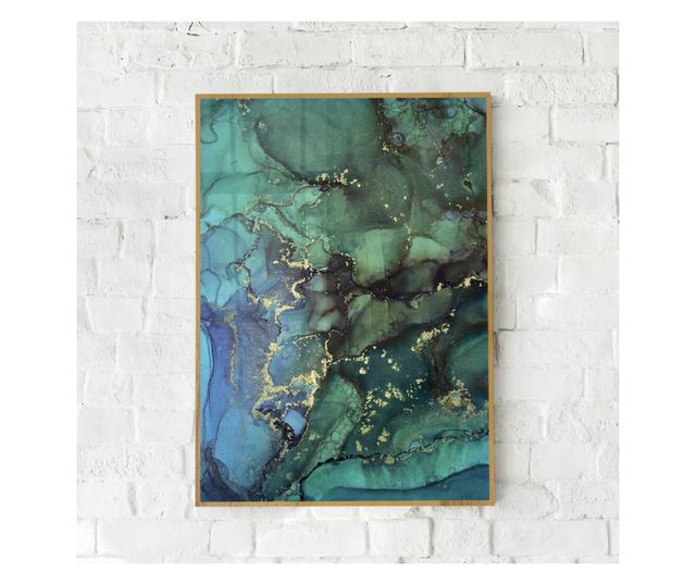 Uokvireni Plakati, Colors of Green Abstract, 80x60 cm, Zlatni okvir