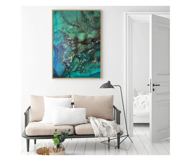 Uokvireni Plakati, Colors of Green Abstract, 80x60 cm, Zlatni okvir