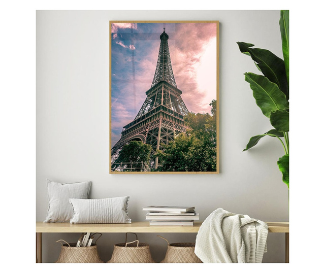Uokvireni Plakati, Eiffel Under Pink Sky, 21 x 30 cm, Zlatni okvir