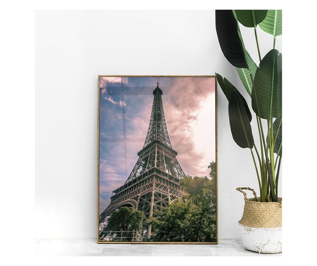 Uokvireni Plakati, Eiffel Under Pink Sky, 80x60 cm, Zlatni okvir