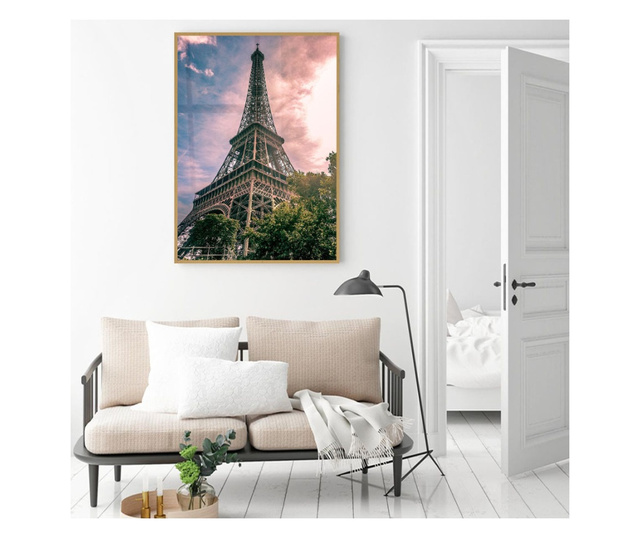 Uokvireni Plakati, Eiffel Under Pink Sky, 80x60 cm, Zlatni okvir