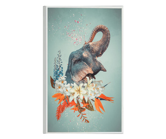 Uokvireni Plakati, Elephant With Flowers, 50x 70 cm, Bijeli okvir