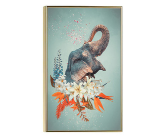 Uokvireni Plakati, Elephant With Flowers, 60x40 cm, Zlatni okvir
