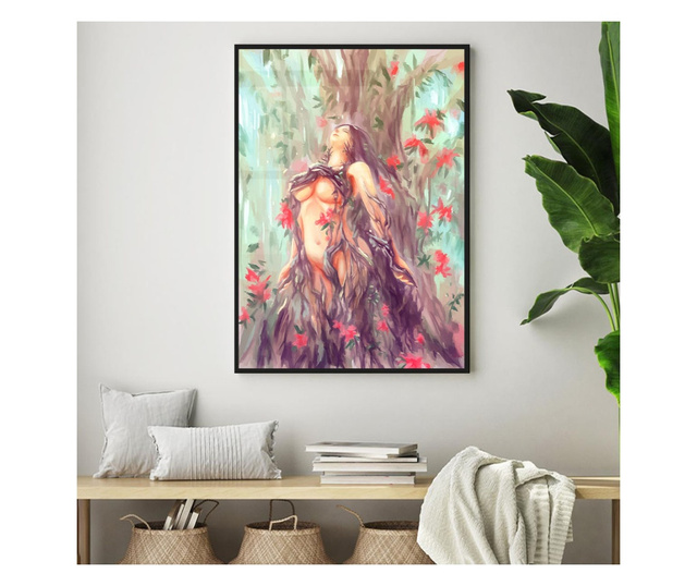 Uokvireni Plakati, Fantasy Women Tree, 80x60 cm, Črn okvir