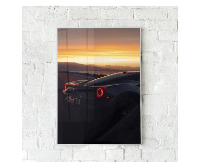 Uokvireni Plakati, Ferrari 488 on The Sunset, 80x60 cm, Bijeli okvir