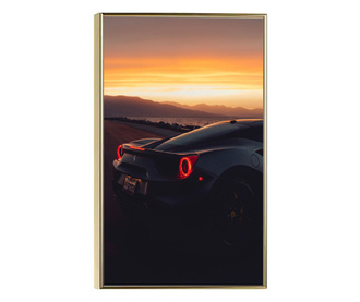 Uokvireni Plakati, Ferrari 488 on The Sunset, 50x 70 cm, Zlatni okvir
