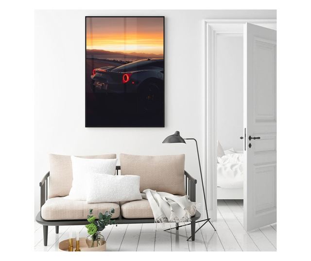 Uokvireni Plakati, Ferrari 488 on The Sunset, 60x40 cm, Črn okvir