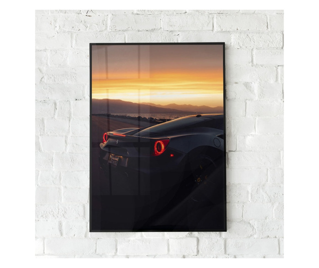 Uokvireni Plakati, Ferrari 488 on The Sunset, 60x40 cm, Črn okvir