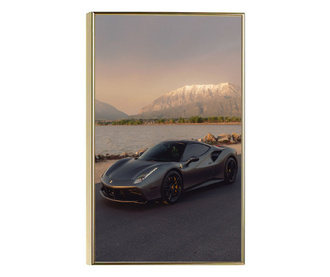 Uokvireni Plakati, Ferrari on Sunset, 80x60 cm, Zlatni okvir