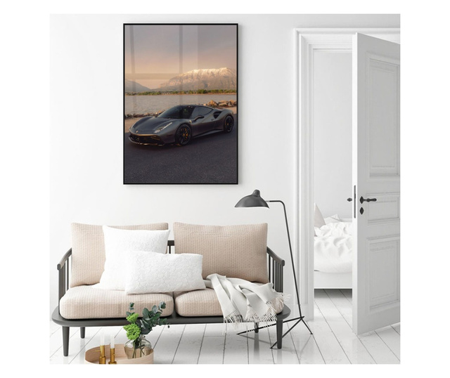 Uokvireni Plakati, Ferrari on Sunset, 42 x 30 cm, Črn okvir