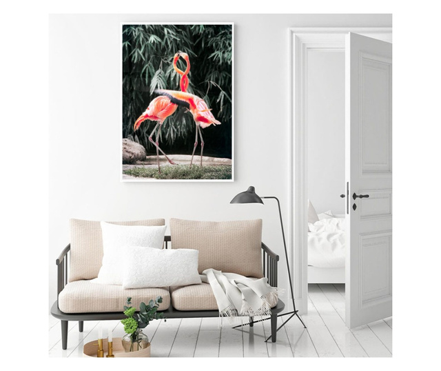 Uokvireni Plakati, Flamingo Love, 42 x 30 cm, Bijeli okvir