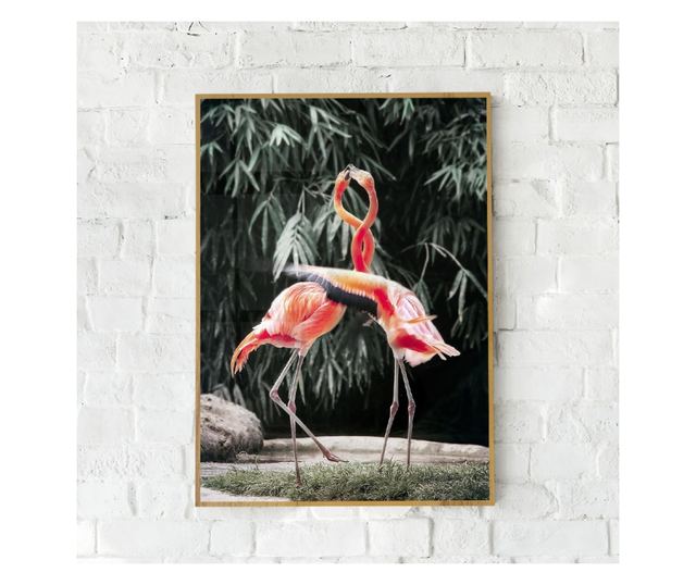 Uokvireni Plakati, Flamingo Love, 50x 70 cm, Zlatni okvir
