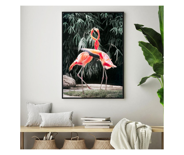Uokvireni Plakati, Flamingo Love, 50x 70 cm, Črn okvir