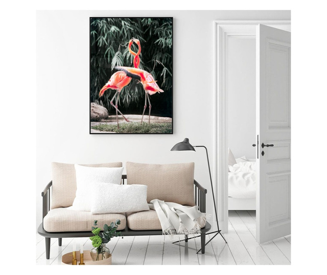 Uokvireni Plakati, Flamingo Love, 80x60 cm, Črn okvir