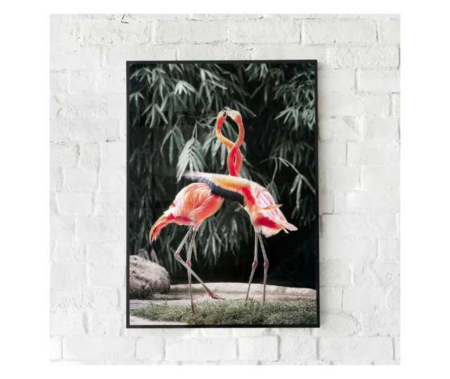 Uokvireni Plakati, Flamingo Love, 50x 70 cm, Črn okvir