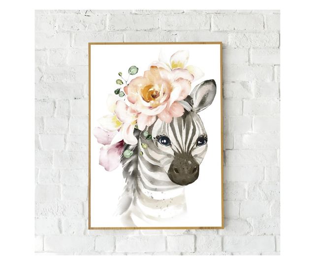 Uokvireni Plakati, Flower Zebra, 60x40 cm, Zlatni okvir