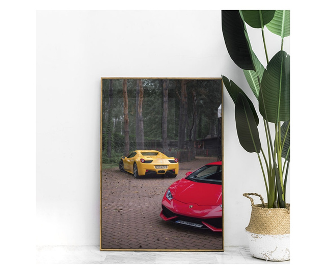 Uokvireni Plakati, Forest Cars, 80x60 cm, Zlatni okvir