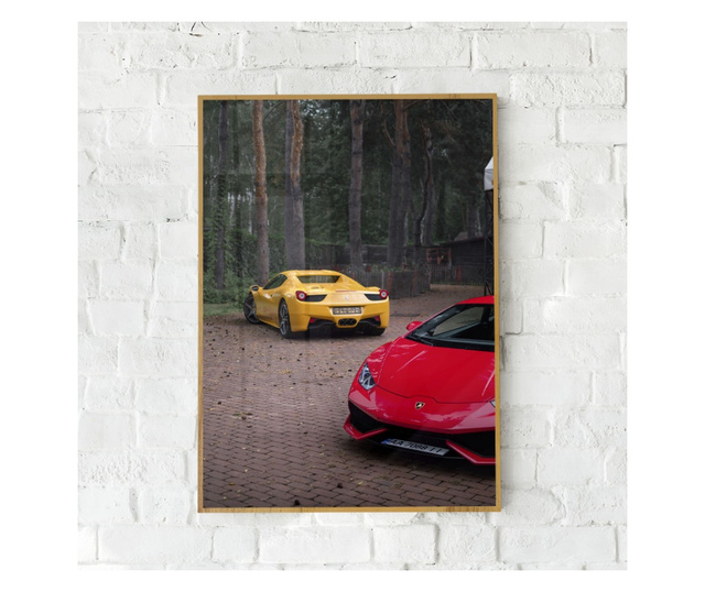 Uokvireni Plakati, Forest Cars, 60x40 cm, Zlatni okvir
