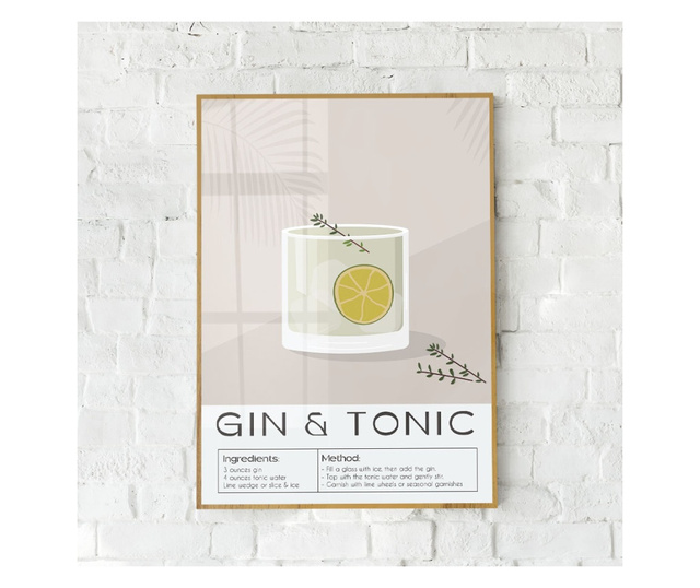 Uokvireni Plakati, Gin and Tonic, 80x60 cm, Zlatni okvir