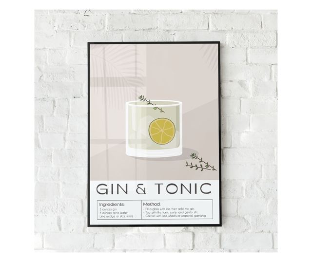 Uokvireni Plakati, Gin and Tonic, 60x40 cm, Črn okvir