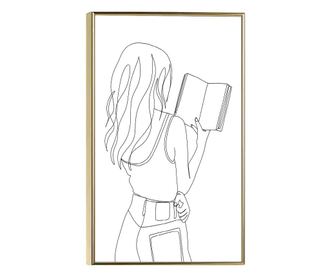 Uokvireni Plakati, Girl Line Art, 42 x 30 cm, Zlatni okvir