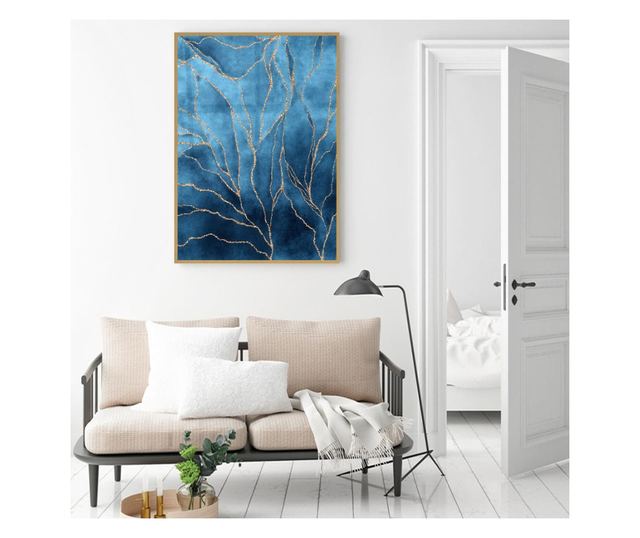 Uokvireni Plakati, Gold River on Blue, 42 x 30 cm, Zlatni okvir