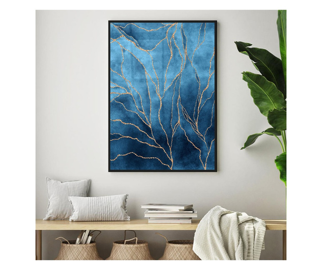 Uokvireni Plakati, Gold River on Blue, 42 x 30 cm, Črn okvir