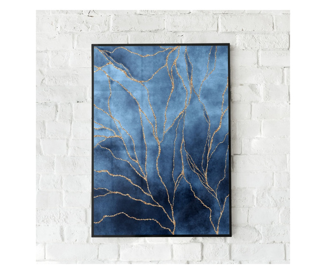Uokvireni Plakati, Gold River on Blue, 80x60 cm, Črn okvir