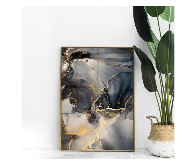 Uokvireni Plakati, Golden Abstract Marble, 42 x 30 cm, Zlatni okvir