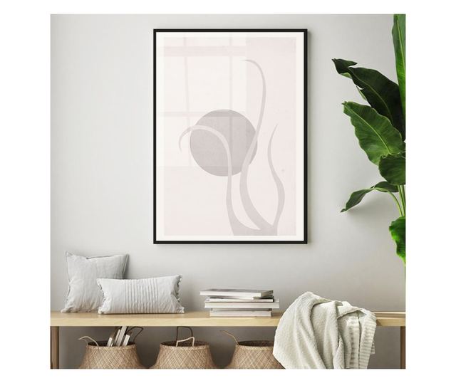 Uokvireni Plakati, Grey Abstrct Circle, 42 x 30 cm, Črn okvir