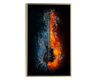 Plakat w ramce, Guitar Water and Fire, 60x40 cm, złota rama