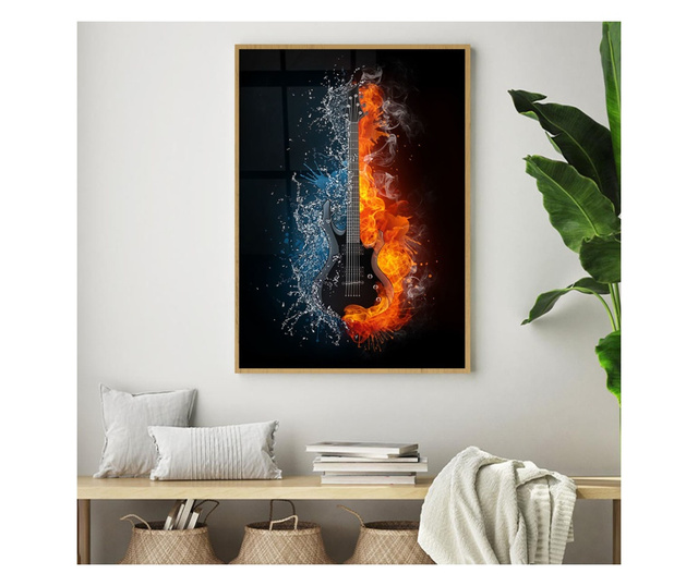 Plakat w ramce, Guitar Water and Fire, 60x40 cm, złota rama