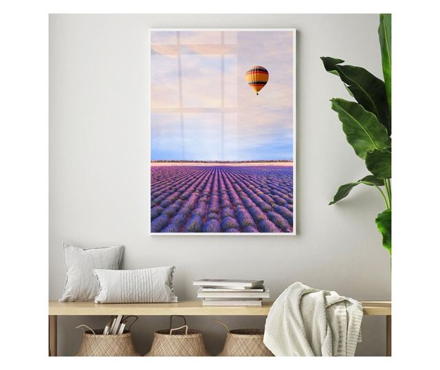 Uokvireni Plakati, Hot Ballon Over Lavander, 60x40 cm, Bijeli okvir