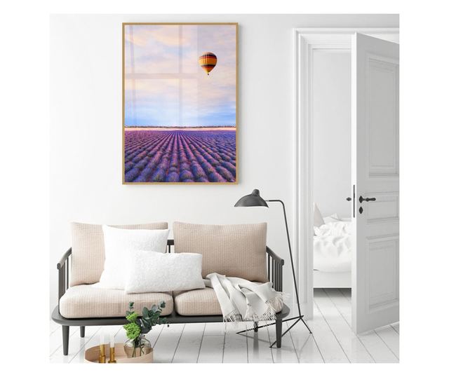 Uokvireni Plakati, Hot Ballon Over Lavander, 60x40 cm, Zlatni okvir