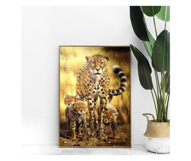 Uokvireni Plakati, Leopard in Safari, 80x60 cm, Zlatni okvir