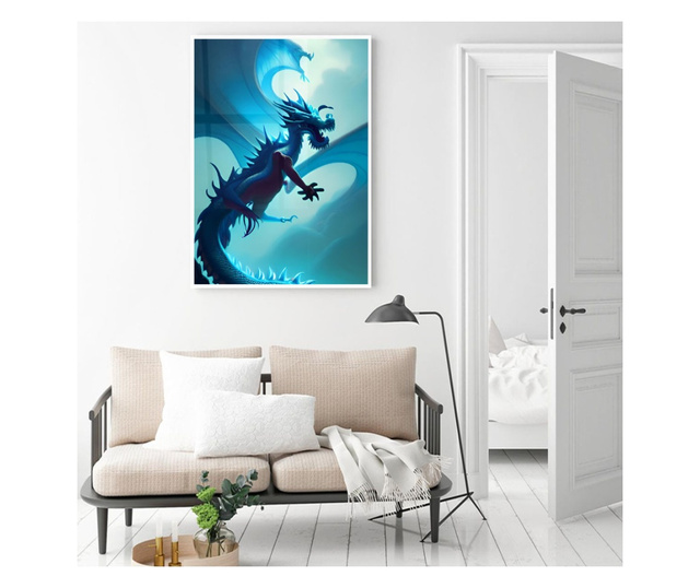 Uokvireni Plakati, Light Blue Dragon, 50x 70 cm, Bijeli okvir