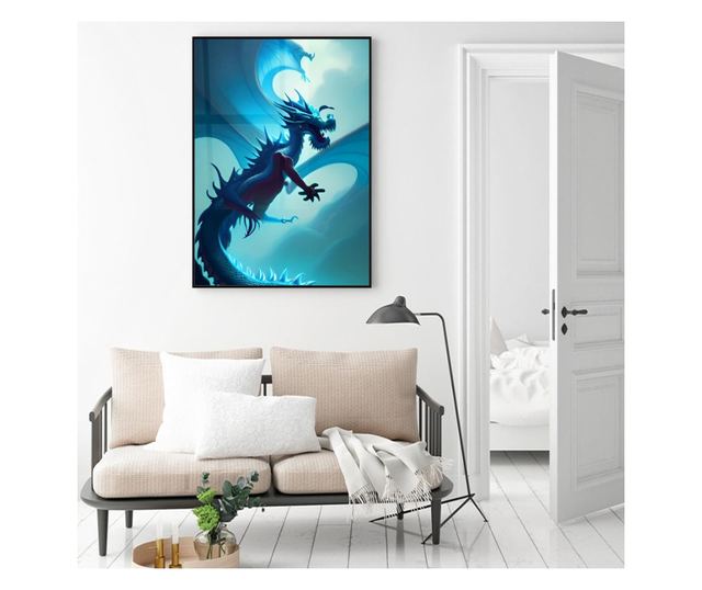 Uokvireni Plakati, Light Blue Dragon, 50x 70 cm, Črn okvir