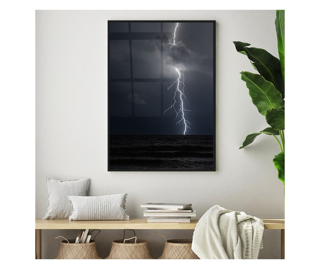 Plakat w ramce, Lightning Over The Sea, 21 x 30 cm, czarna ramka