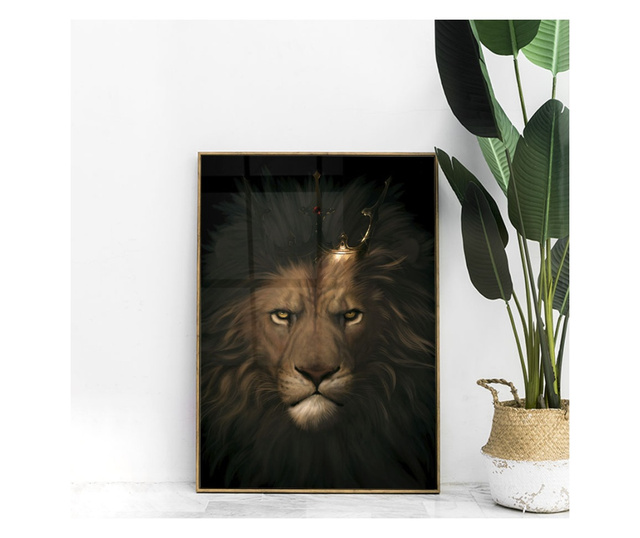 Uokvireni Plakati, Lion in The Crown, 80x60 cm, Zlatni okvir