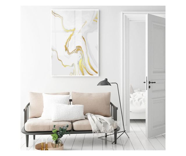 Uokvireni Plakati, Luxury Golden Marble, 80x60 cm, Bijeli okvir