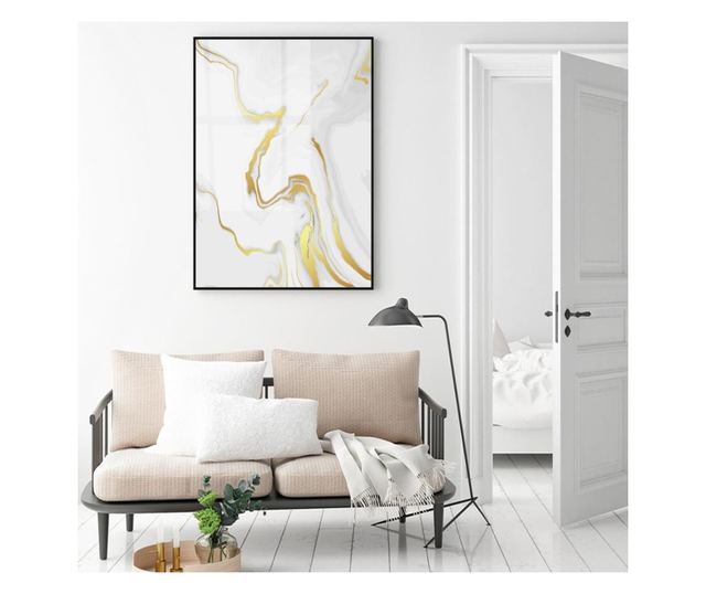 Uokvireni Plakati, Luxury Golden Marble, 42 x 30 cm, Črn okvir
