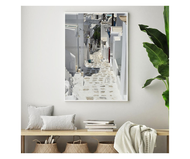 Plakat w ramce, Mykonos Stairs, 21 x 30 cm, biała ramka